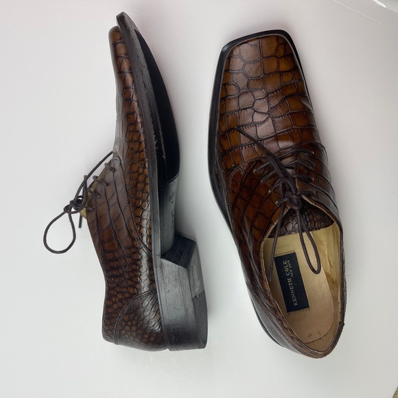 Kenneth Cole New York Brown Leather Crocodile Print Square-toe Oxfords S… main image 3
